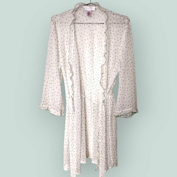 Vtg Oscar de la Renta Womens Robe Sz L Intimatewear Sheer Polka Dot Cozycore Wra - Picture 8 of 10